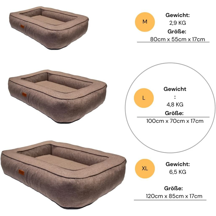Ортопедичне ліжко для собак Rio, миється, кошик для собак з антиковзким покриттям та подушкою з memory foam для зими та літа, ідеально для великих собак до 35 кг (L 100x70x17 см), коричневе