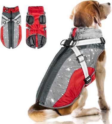 Водонепроникний теплий зимовий одяг для собак - флісова куртка з отвором для шлейки (XL, Червоний)