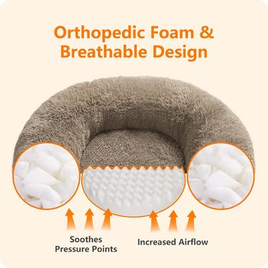 Ортопедичне ліжко для собак, круглий лежак, софа для собак та котів, донат, м'який кошик для собак, прання, 100 см Ø, верблюжий колір, L 100 x W 100 x H 20 см, верблюжий колір