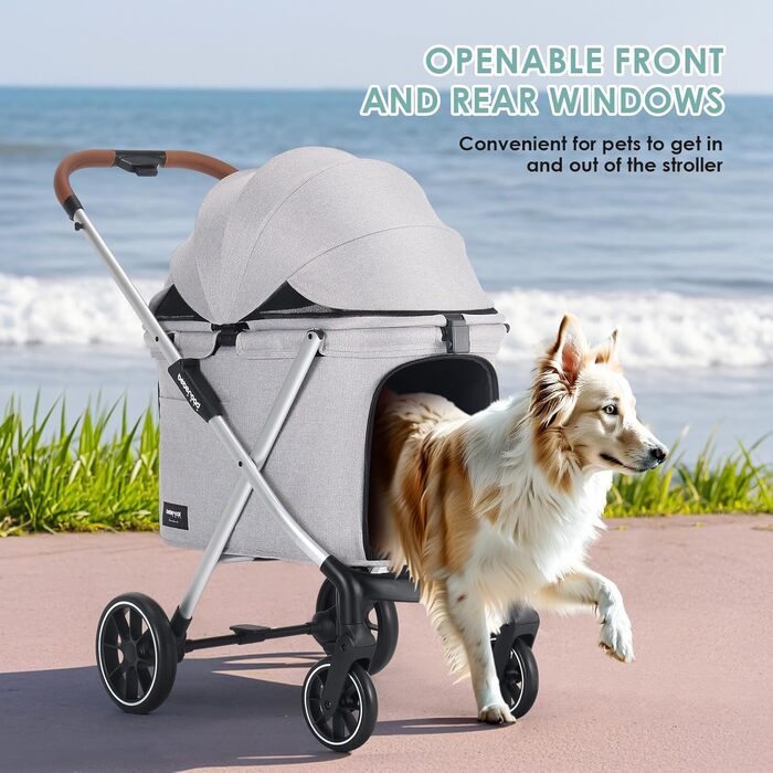 Дитяча коляска для собак Beberoad Pets X6, сіра, до 30 кг, складна, з регулюванням спинки 180° та амортизаторами