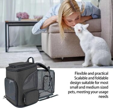 Рюкзак-переноска для котів RASTKY, складана переноска для тварин, міцна переноска для собак та малих тварин до 8 кг, ідеально підходить для візитів до ветеринара, прогулянок у парку, сірий (чорний)