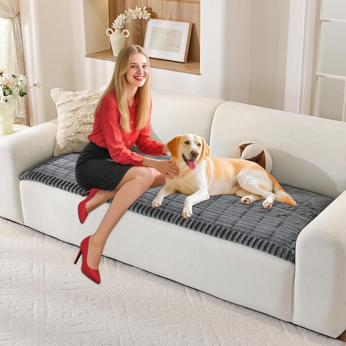 Плед на диван для собак, фланелевий, 70 x 150 см, антиковзаюча підкладка, захист від бруду та шерсті, темно-сірий