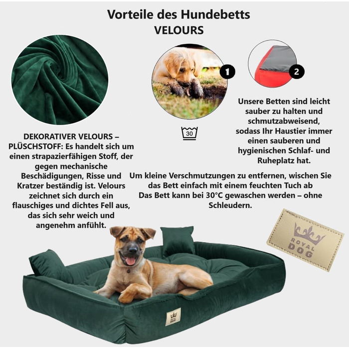 Крісло-ліжко для собак великих порід King Dog XL, 115 x 95 см, зелене, з велюру, ортопедичне, легко миється