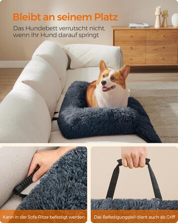 Крісло-лежанка для собак Feandrea FluffyHug, м'яка лежанка-софа, захист дивану, подушка для собак, розмір L, для середніх собак, 95 x 85 x 16 см, темно-сірий