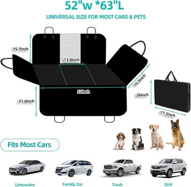 Захист для заднього сидіння автомобіля для собак з жорстким дном, XL, чорний. Водонепроникний, зносостійкий, антиковзний, для собак, вантажівок.