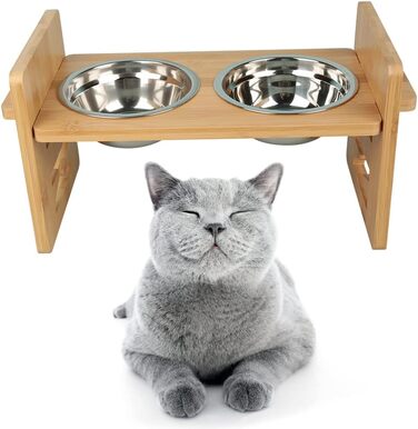 Підвищена годівниця для собак та котів з нержавіючої сталі, 2x1.8L, регульована висота, протиковзна, 40x18x19.5 см