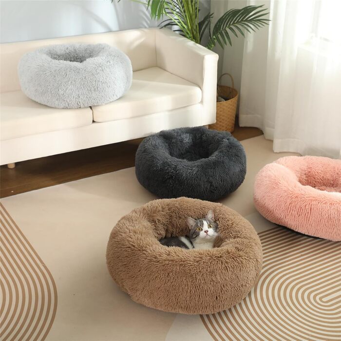М'яке ліжко для собак та котів у вигляді пончика, з плюшу, 58 см, коричневе