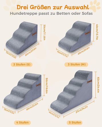 Сходинки для собак 5-ступеневі, 60 см - для дивана та високого ліжка, з антиковзким покриттям, підходять для маленьких тварин та котів з артритом