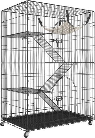 Клітка для котів VEVOR, 4 рівні, 2 двері, 90x60x133 см, залізна, з покриттям, з драбинами, для котів і дрібних тварин