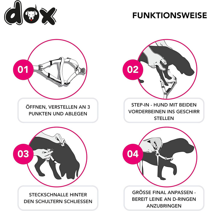 DDOXX нейлоновий шлея-ремінь для собак, регульований, для цуценят і дорослих, розмір XXS, рожевий