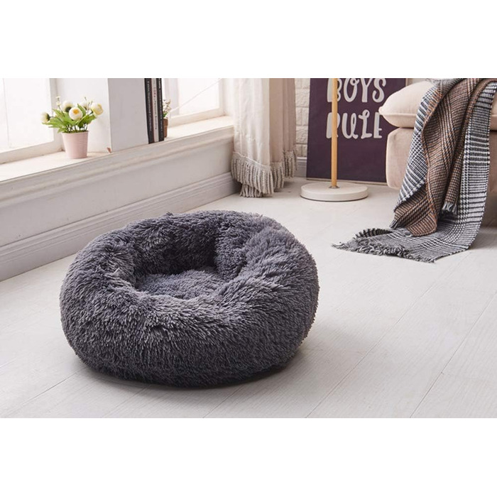 Кругле собаче ліжко великого розміру M~XXL з двостороннім подушкою, собачий кошик для дому та вулиці, диван для собак, що миється та водонепроникний (80x80 см, темно-сірий)