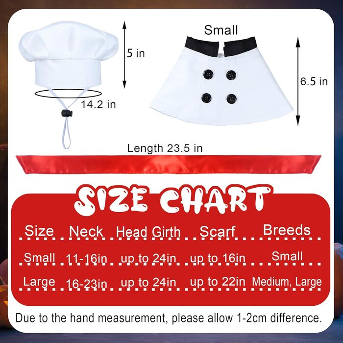 Костюм на Хелловін для собак: кухар з червоним шарфом. Веселий костюм для маленьких, середніх та великих собак. Підходить для тварин великої породи.