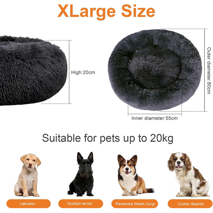 Крісло-гніздо для собак та котів, 80 см, антистрес, м'яке, знімний чохол, темно-сірий, Ø 80 см (XL)