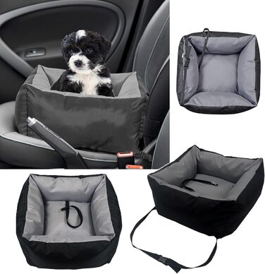 KING DOG Автокрісло для собак до 8 кг. Транспортна переноска для автомобіля з кріпленням на ремінь безпеки та м'яким килимком. Складається, легко миється. Підходить для SUV та легкових автомобілів (55 x 55 см, чорно-сірий)