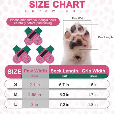 Шкарпетки для собак EXPAWLORER проти ковзання, захист лап, 6 шт. (Medium), полуниця