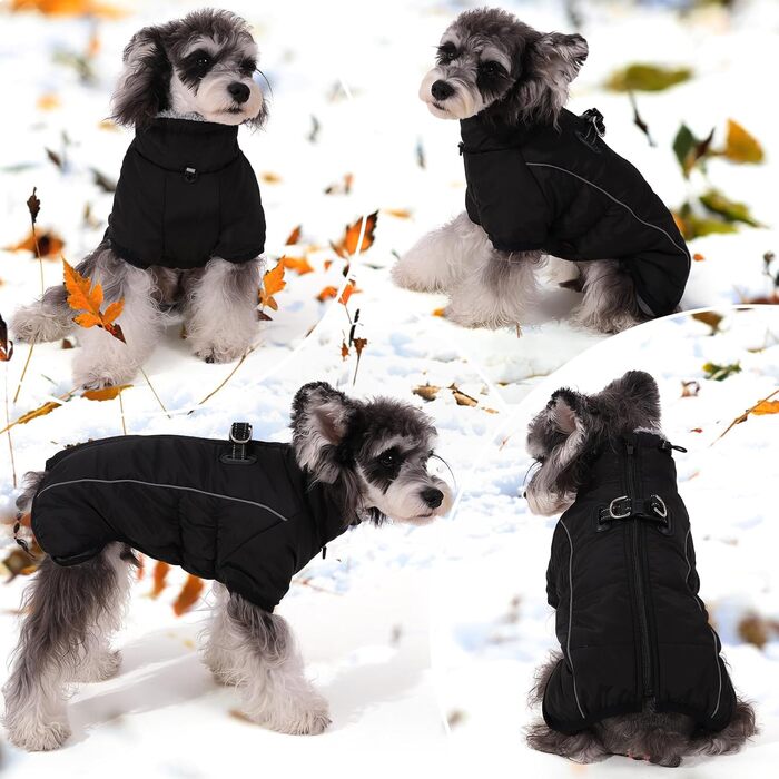 Зимовий теплий одяг для собак середніх порід: тепла жилетка з флісу, водонепроникний зимовий костюм, вітрозахисна куртка. Чорний колір.