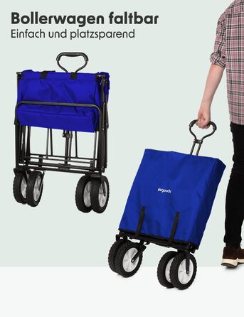 Візок-тачка LifeGoods складний, 98x45 см, блакитний – 94 л, колеса з гуми, 360°