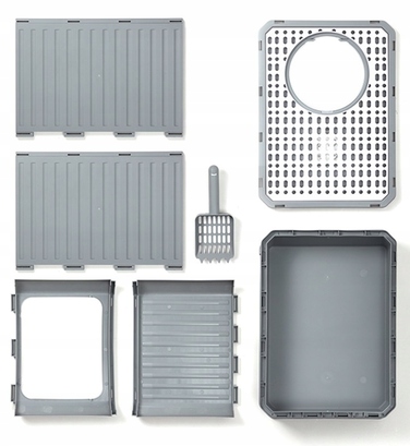 Закритий лоток-туалет для котів, сірий, з ручкою та висувною шухлядою, 50 x 40 x 38 см