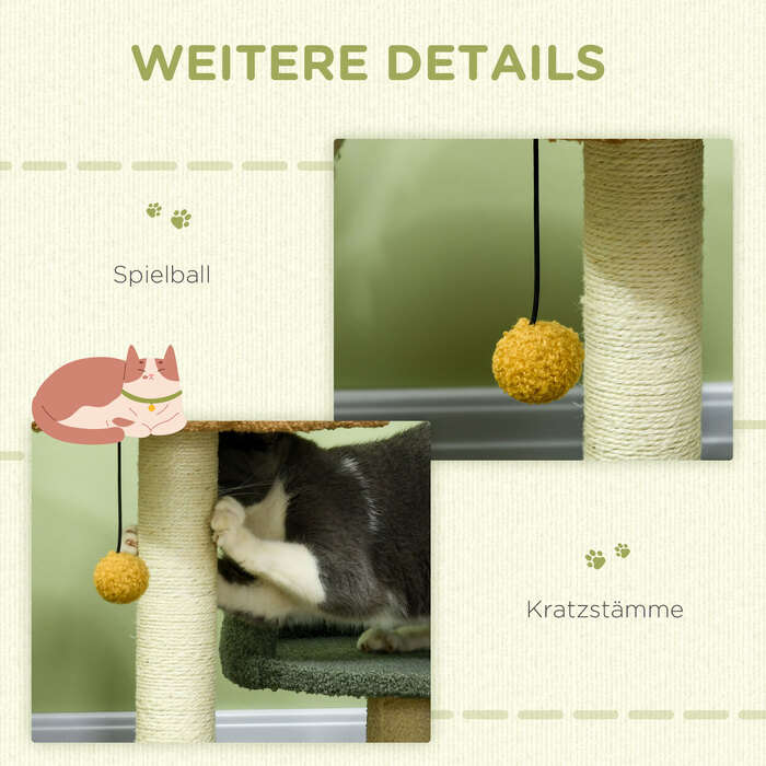 PawHut Cat Tree, легко переміщається, кігтеточка для кішок 52 см з 2 ярусами, Play Ball, Sisal, Indoor| Аосом