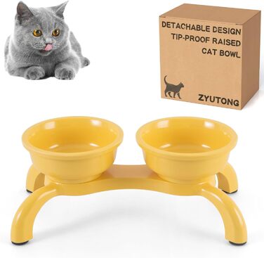 Набір мисок для котів з підняттям 2 шт. - Незламні миски для котів, автоматичне годування з меламіну, миється в посудомийній машині, широка основа з протиковзкими ніжками, миски, зручні для вусів, жовті Double