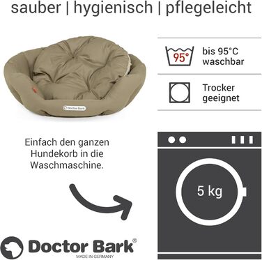 Кругле ліжко для собак Doctor Bark - м'яке собаче гніздочко для середніх собак з ортопедичною подушкою та іграшкою-кісткою. Можна прати до 95°C. Зроблено в Німеччині (L - 60x50 см, золотисто-коричневий)