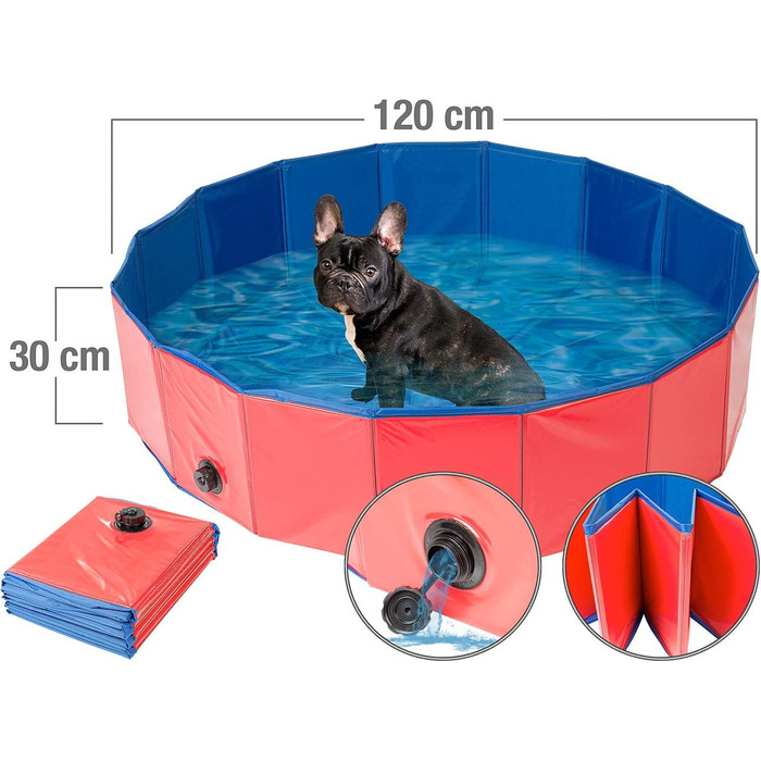 Складаний басейн для собак Sweetypet XL 120x30 см, червоний, із нековзким дном