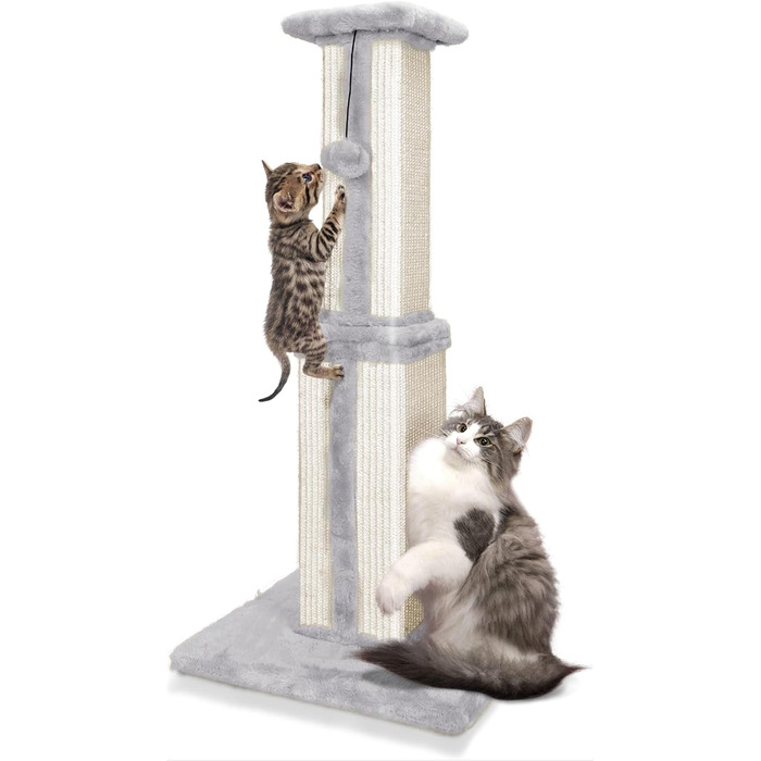 Котячий будиночок-когтеточка Eukue 80 см: велика платформа, мотузка з сизалю, стабільна база. Ідеально для кошенят та дорослих котів. Білий когтеточний комплекс
