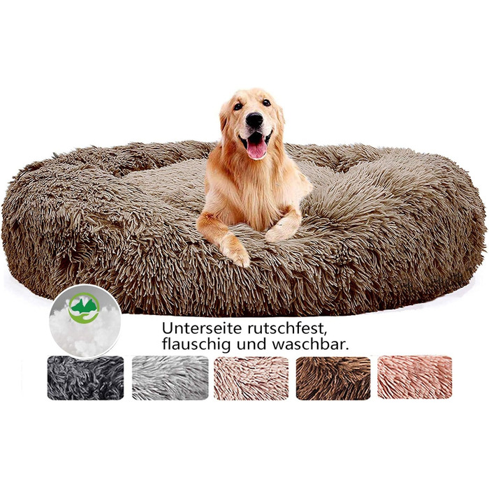 М'яке ліжко для собак Haoye, кругла подушка для домашніх тварин, ліжко для котів/собак, донат, мила ліжечко, коричнева, Ø 70 см, 7 розмірів