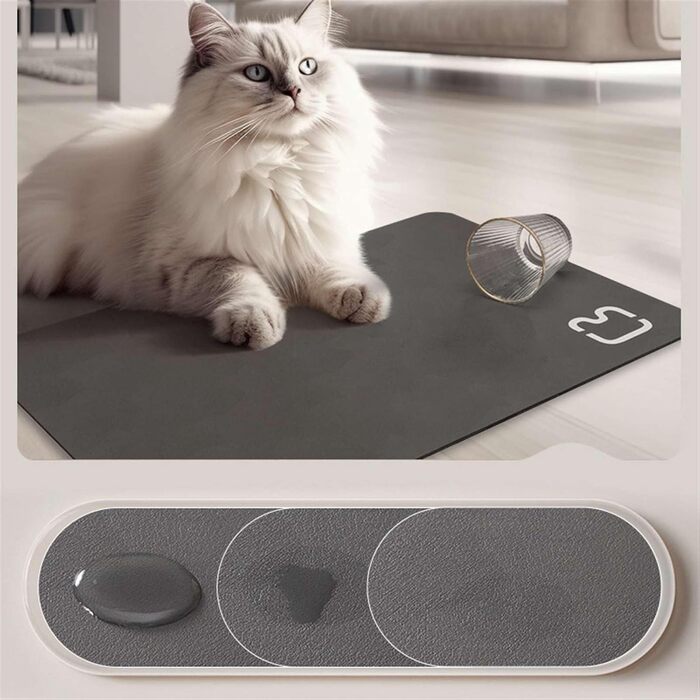 Підкладка під миску для собак та котів GIBZ, абсорбуюча, з діоксиду кремнію, неслизька, 45x60 см, темно-сіра