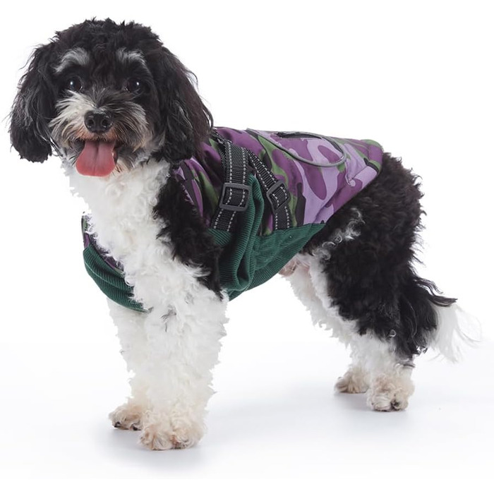 Водонепроникна куртка для собак з шлейкою, тепла жилетка, вітрозахисна куртка, відображаючий сніговий костюм для цуценят, дрібних та середніх собак (Purple,M)