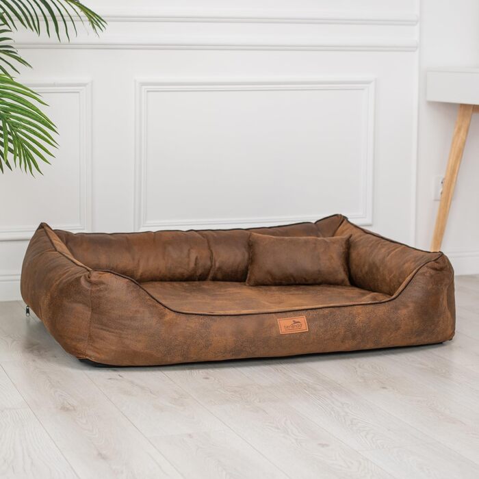Ортопедичне ліжко для собак Tierlando® Alberto у вінтажному стилі, знімний велюровий чохол, 120x85 см, колір: світло-коричневий