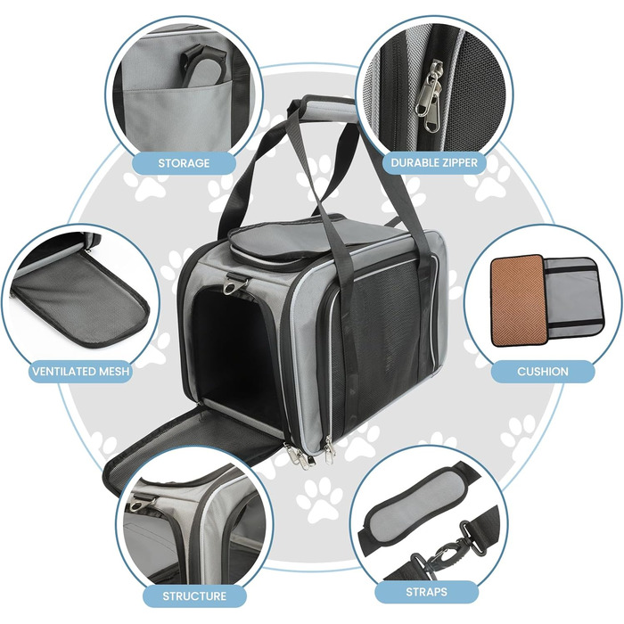 Складана переносна сумка-переноска для котів та маленьких собак, чорна. Підходить для подорожей на авто, літаку або поїзді.