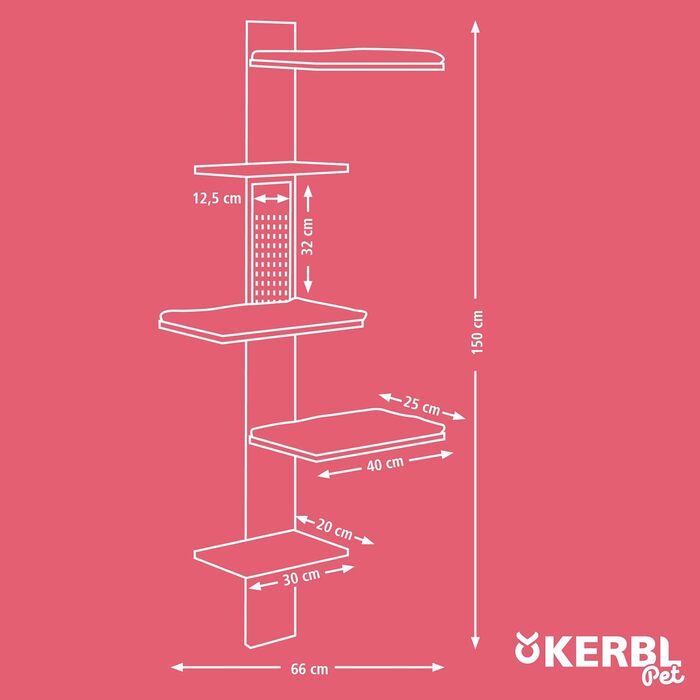 Стійка для котів Kerbl Timber, настінна, натуральний/тауpe, 150 см, до 4,5 кг