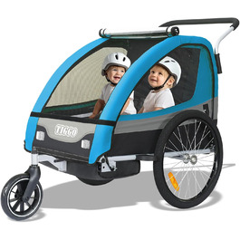 Дитячий причіп Tiggo 2 в 1: велосипедний причіп та біговий причіп для дітей, блакитний
