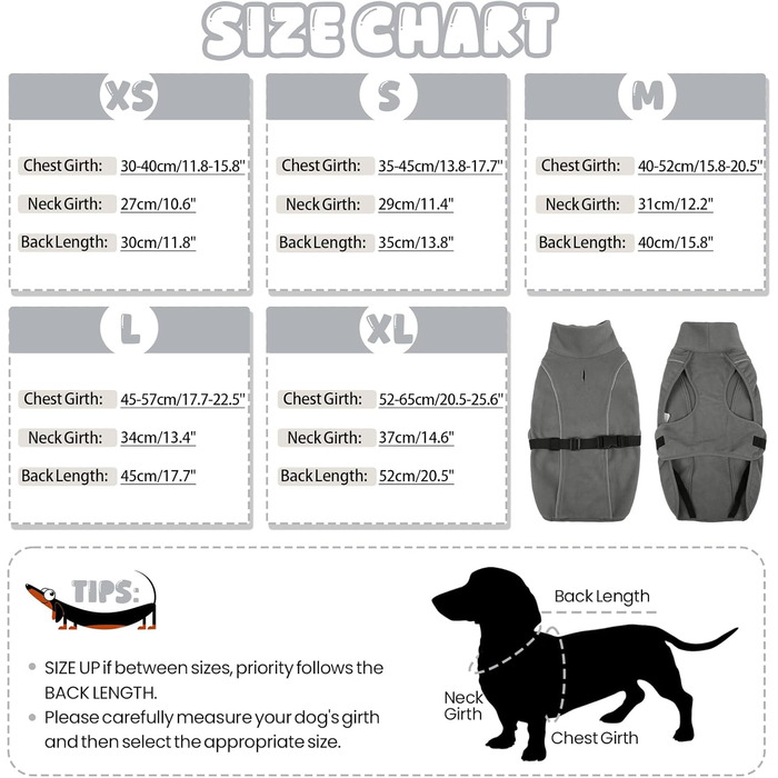 Теплий зимовий одяг для такси (M), Куртка для собак з високим коміром та світловідбиваючими смугами, Сірий (M)