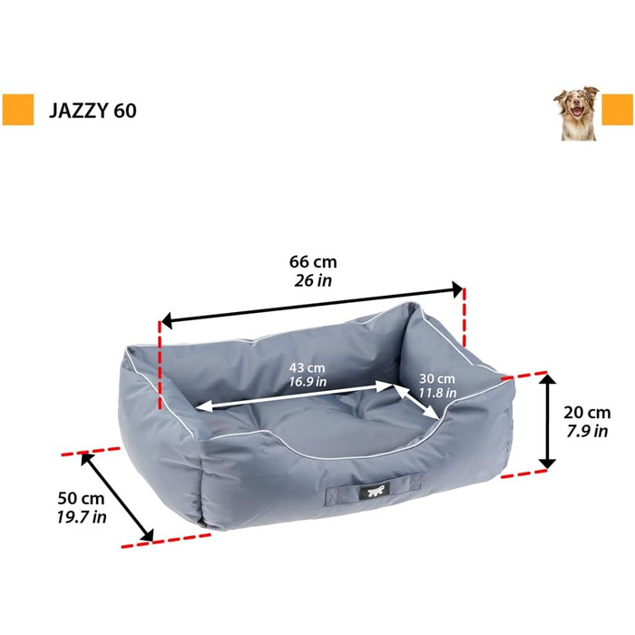 Ортопедичний лежак для собак великих порід Ferplast: водонепроникний, знімний чохол, 110 x 70 x 8 см, сірий/блакитний