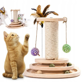 Інтерактивна дерев'яна іграшка-драбалка для котів з м'ячиком
