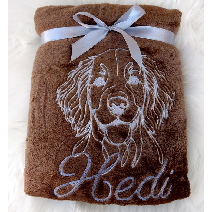 Персоналізована ковдра для собак з вишивкою породи та імені. М'яка ковдра для цуценят та собак, 130x170 см, для дому, авто, дивана, коричнева.
