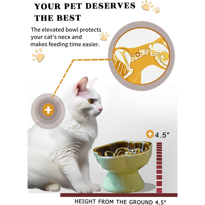 Миска для повільного годування домашніх тварин, керамічна, піднята та нахилена, для котів та маленьких собак, запобігає блювоті та удушенню (Рожева)