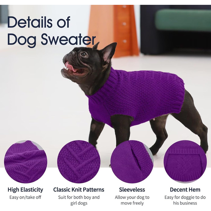Теплий зимовий пуловер для собак IECOii, теплий пуловер для собак середнього та великого розміру, флісова куртка для собак, зимовий одяг для собак, світшот для собак (Medium, фіолетовий)