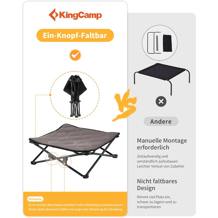 Ліжко для собак KingCamp підняте, вуличне, чорне 57x57x23 см - дихаюча сітка, антиковзні ніжки
