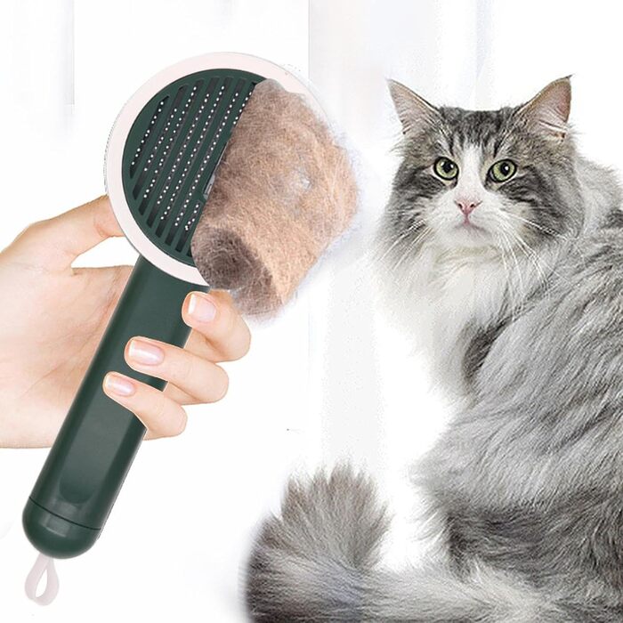 Гребінець для котів Slicker Brush – проти випадіння шерсті | Антиковзаюча щітка з функцією UV та висувним ножем для купання та подорожей, білий (зелений)