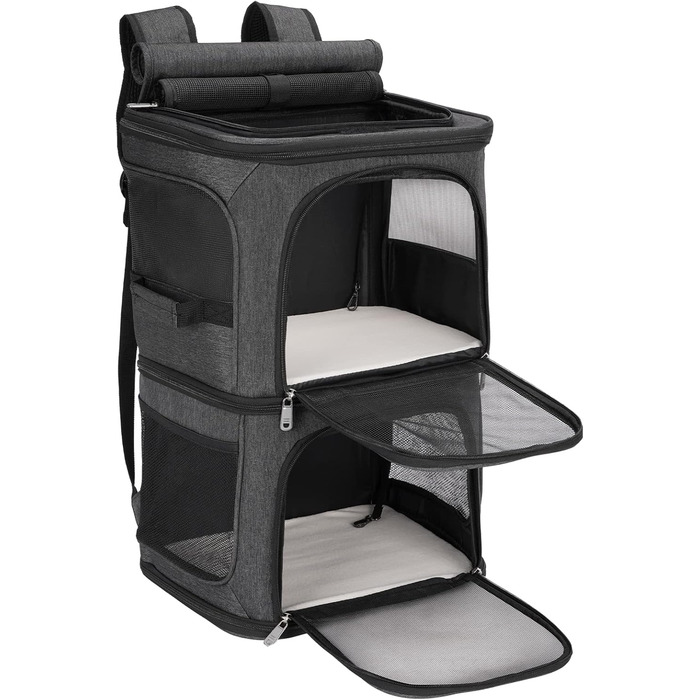 Рюкзак для котів та собак FASRIOU на 2 тварини до 12 кг, чорний, з матом та сіткою