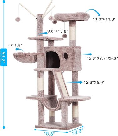 Котячий комплекс Hey-brother Muchroom MPJ019-SMU для дому, 134,6 см – будиночок для котів із м'яким лежаком, іграшками, великою затишною норкою, гамаком та стовпчиками з сизалю