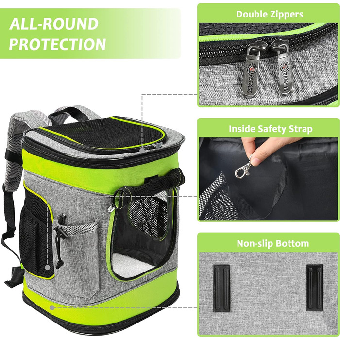 Рюкзак-переноска для собак та котів Kato Tirrinia, зелений. Підходить для середніх собак та кошенят, з сіткою для вентиляції.