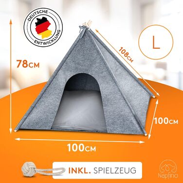 Будинок для собак та котів NAPFINO - затишна філцова хатинка з м'яким подушком та захистом від кліщів - для балкона, саду, вітальні - з іграшкою (розмір L)