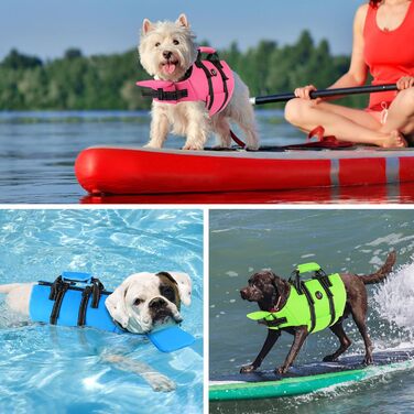 Жилет для плавання собак Dogcheer з блискавкою та рятувальним ручками, Ripstop-жилет для цуценят з плавучою шиєю для плавання, регульований жилет для плавання для маленьких, середніх та великих собак, рожевий