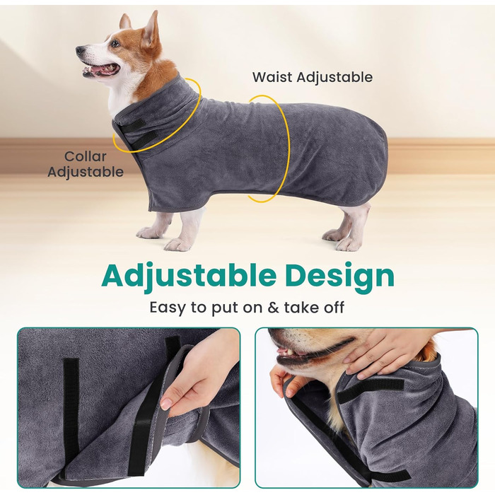 Рушник для собак PETTOM: Швидковисихаючий халат з мікрофібри для великих собак (L, сірий)