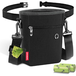 Лекарства для собак з магнітною застібкою, сумка для дресирування собак з знімною внутрішньою кишеню, багатофункціональна сумка для ласощів для собак зі змінним дозатором відходів, сіра (чорна)