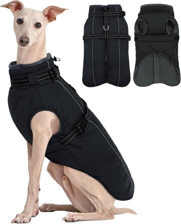 Водонепроникний теплий зимовий одяг для собак великих порід Kuoser, чорний, 3XL (Об'єм грудей: 108 см, шия: 68 см)